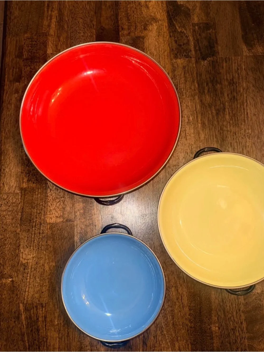Vintage Emo Celje Enamelware Nesting Skillet Set